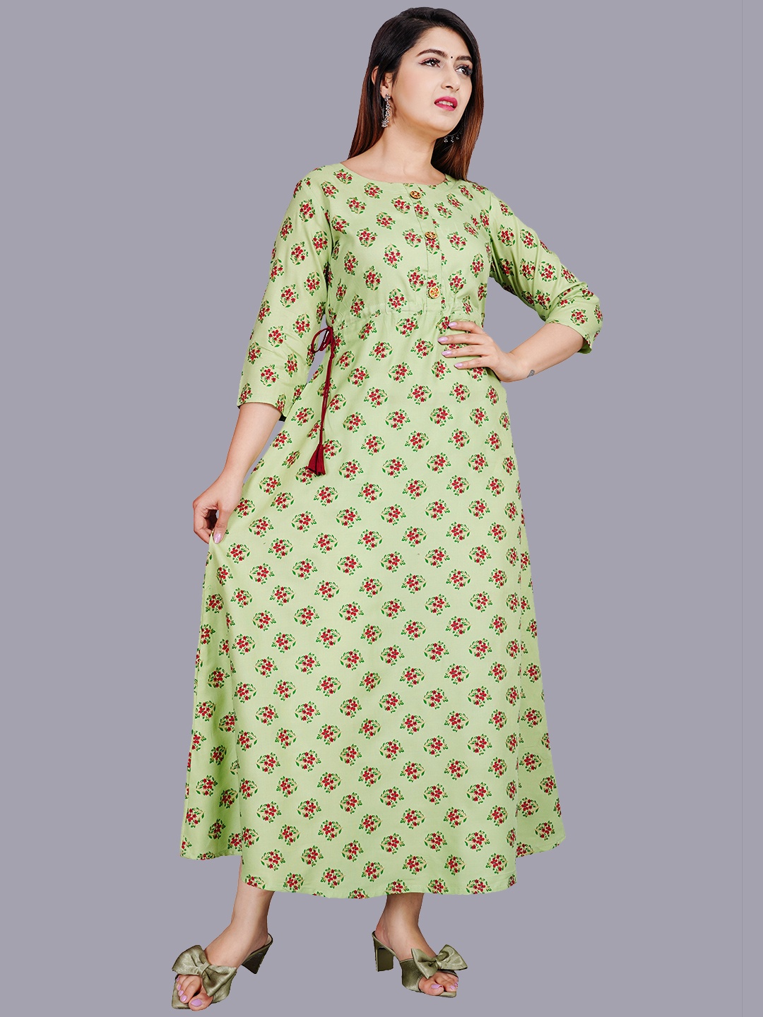 

SIPET Floral Printed Round Neck A-Line Kurta, Green
