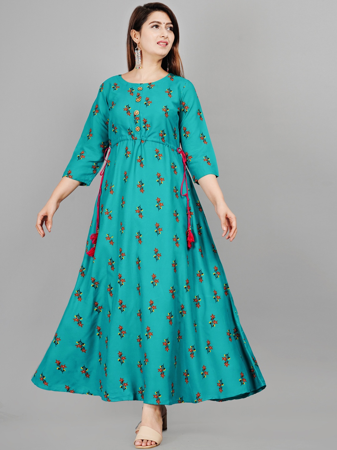 

SIPET Ethnic Motifs Embroidered Flared Sleeves Gotta Patti Anarkali Kurta, Green