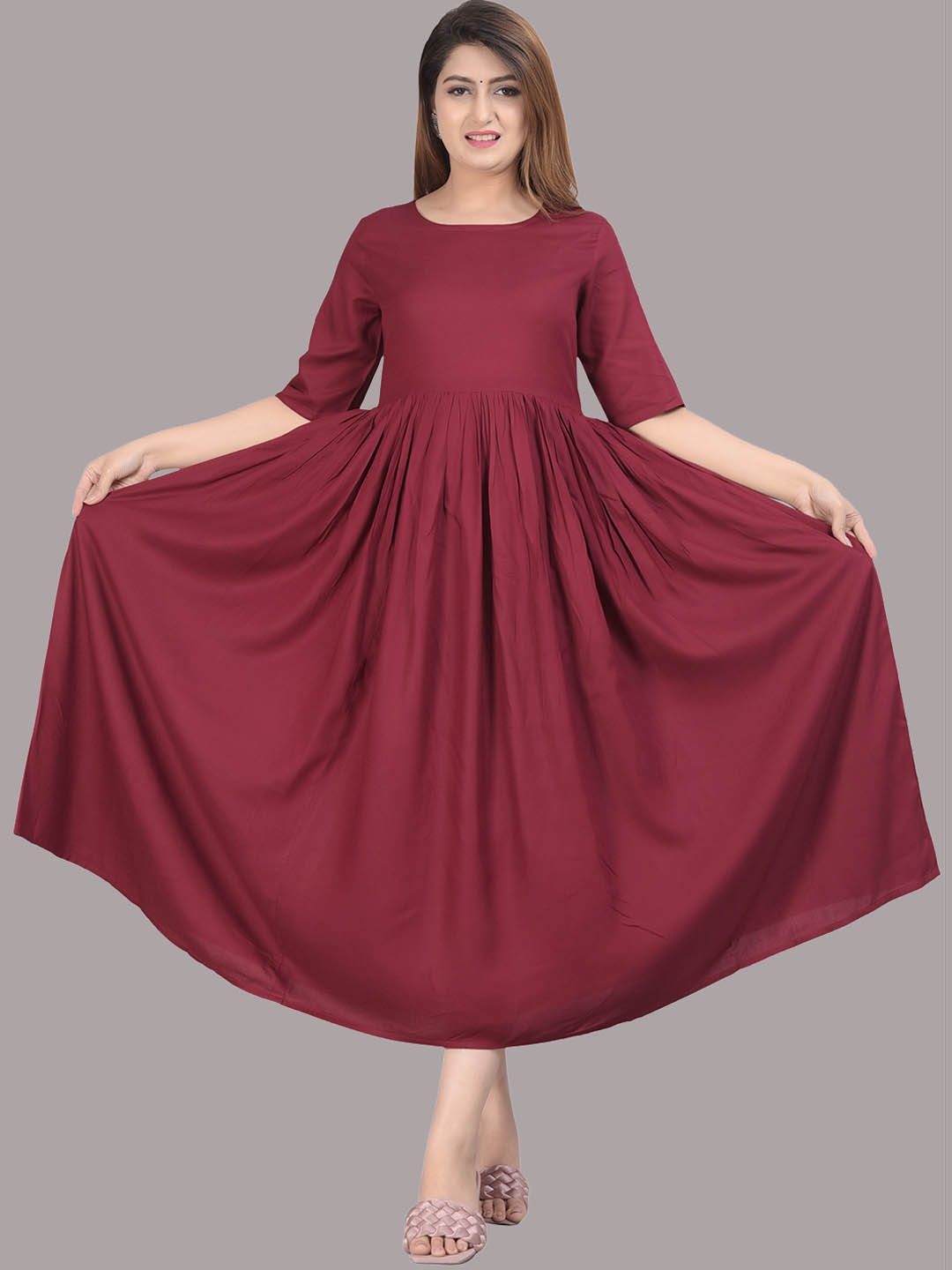 

SIPET Round Neck A-Line Kurta, Maroon