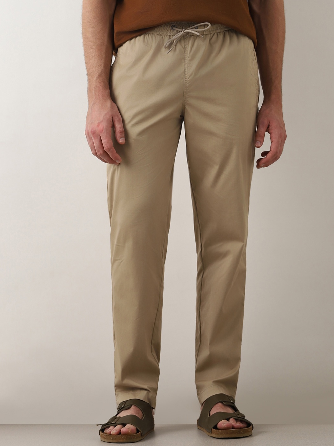 

SELECTED Men Straight Fit Mid-Rise Cotton Chinos Trousers, Beige