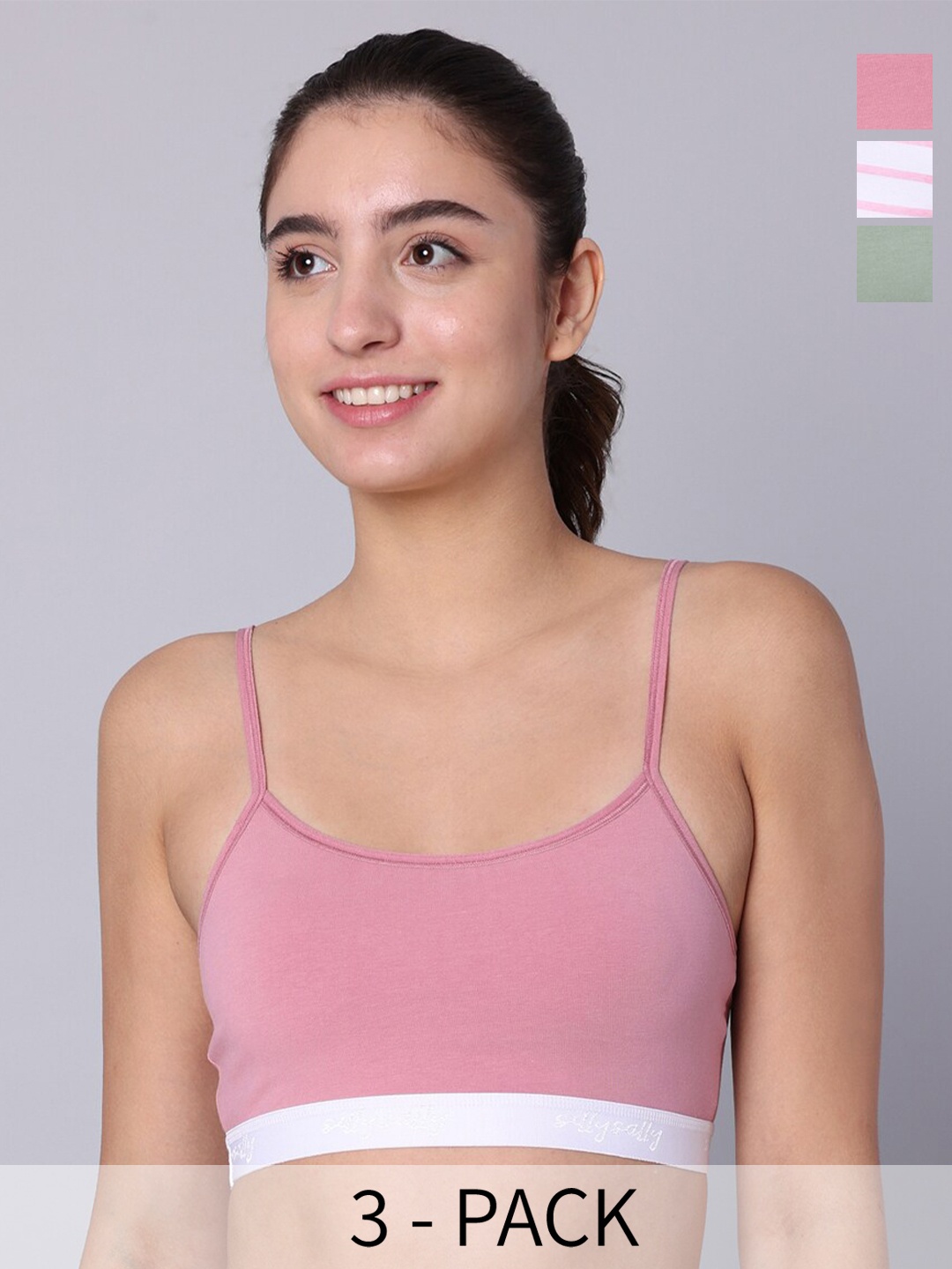 

Sillysally Pack of 3 Full Coverage Non Padded Workout Bras With All Day Comfort, Pink