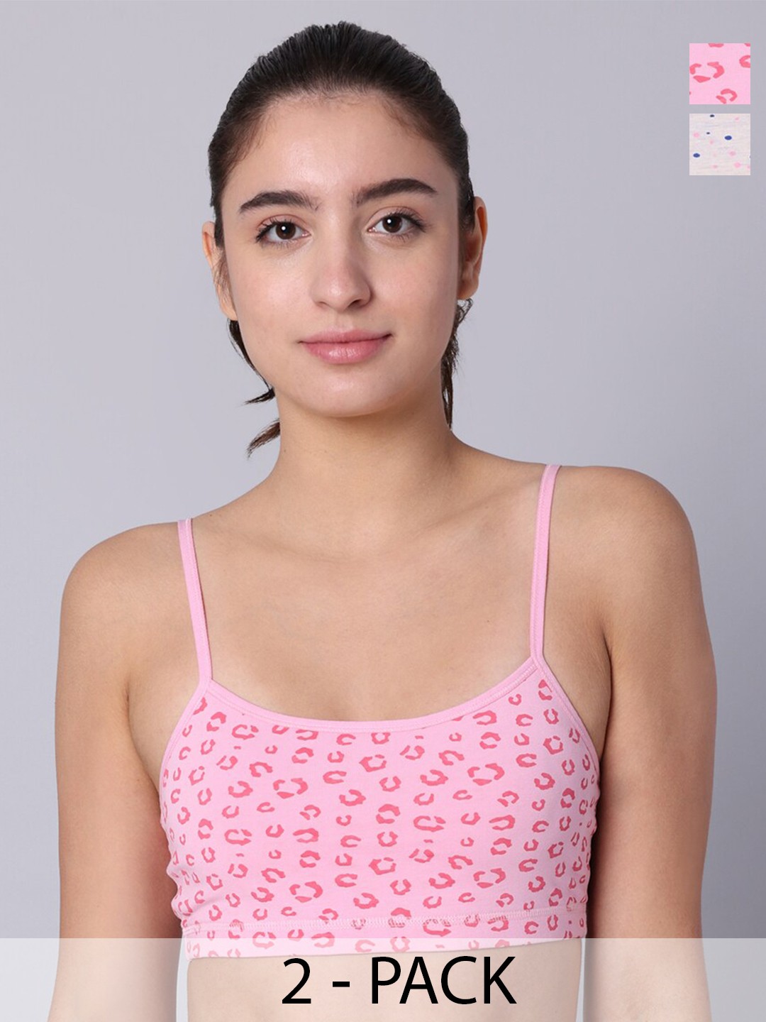 

Sillysally Pack of 2 Polka Dots Printed Full Coverage Workout Bras With All Day Comfort, Pink