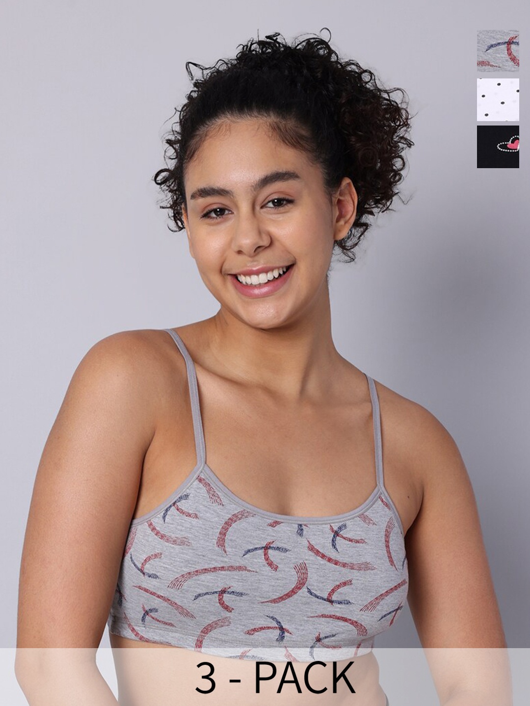 

Sillysally Pack of 3 Polka Dots Printed Full Coverage Workout Bras With All Day Comfort, White
