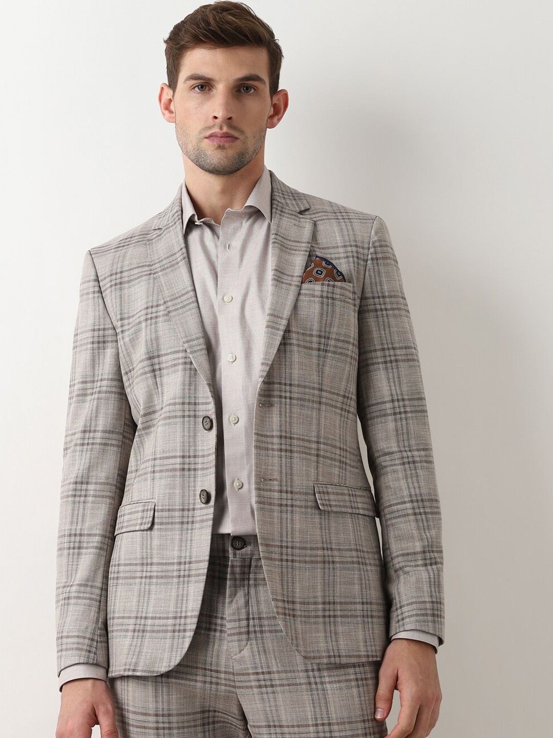 

SELECTED Checked Slim Fit Blazers, Brown