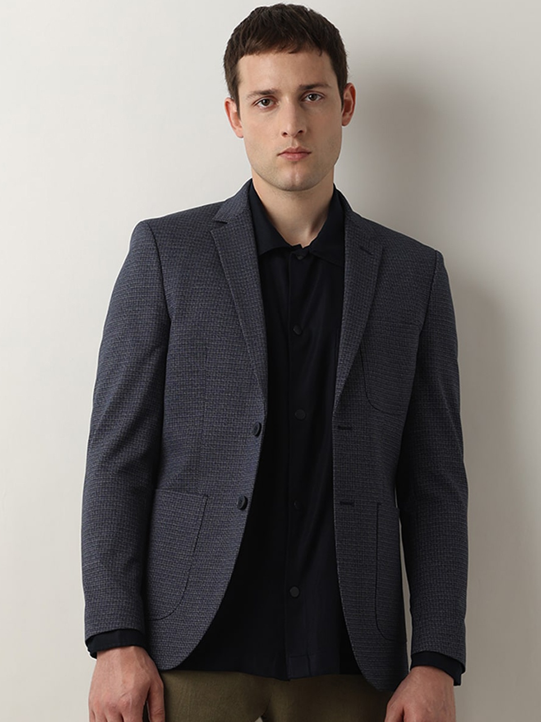 

SELECTED Self Design Slim-Fit Single Breasted Blazer, Navy blue