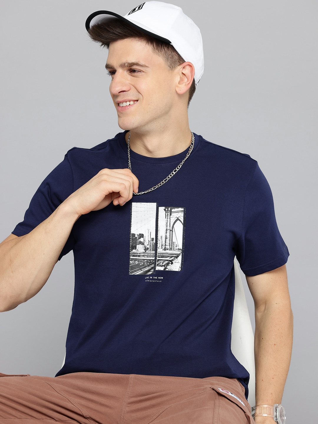 

Aeropostale Printed Pure Cotton T-shirt, Navy blue