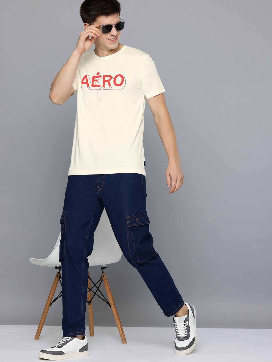 

Aeropostale Men Typography Printed Pure Cotton T-shirt, Cream