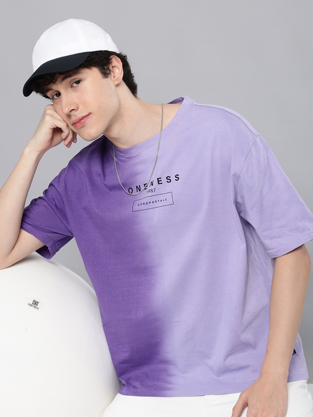 

Aeropostale Brand Logo Printed Dyed Ombre Effect Relaxed Fit Pure Cotton T-shirt, Lavender