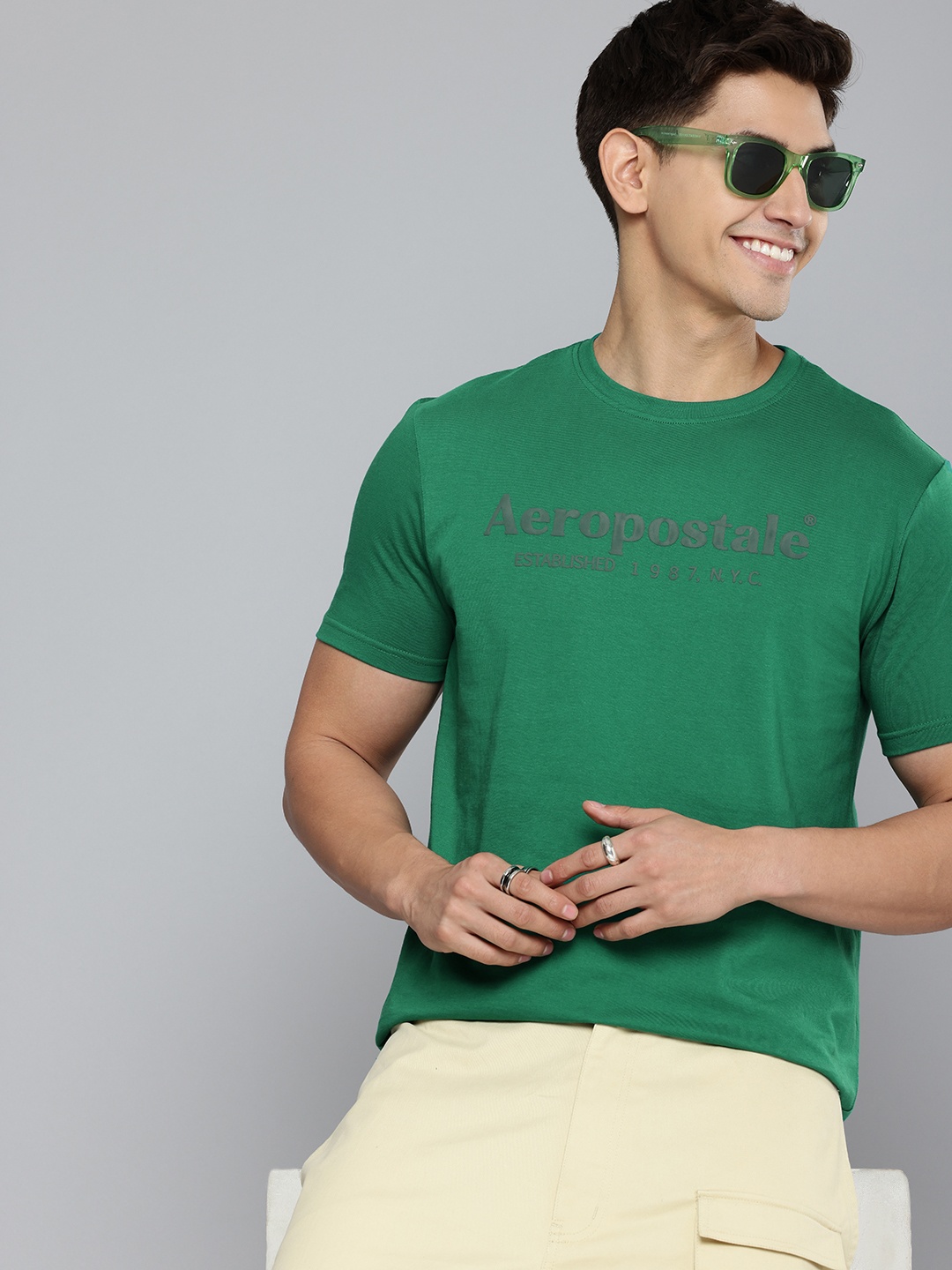 

Aeropostale Brand Logo Printed Pure Cotton T-shirt, Green