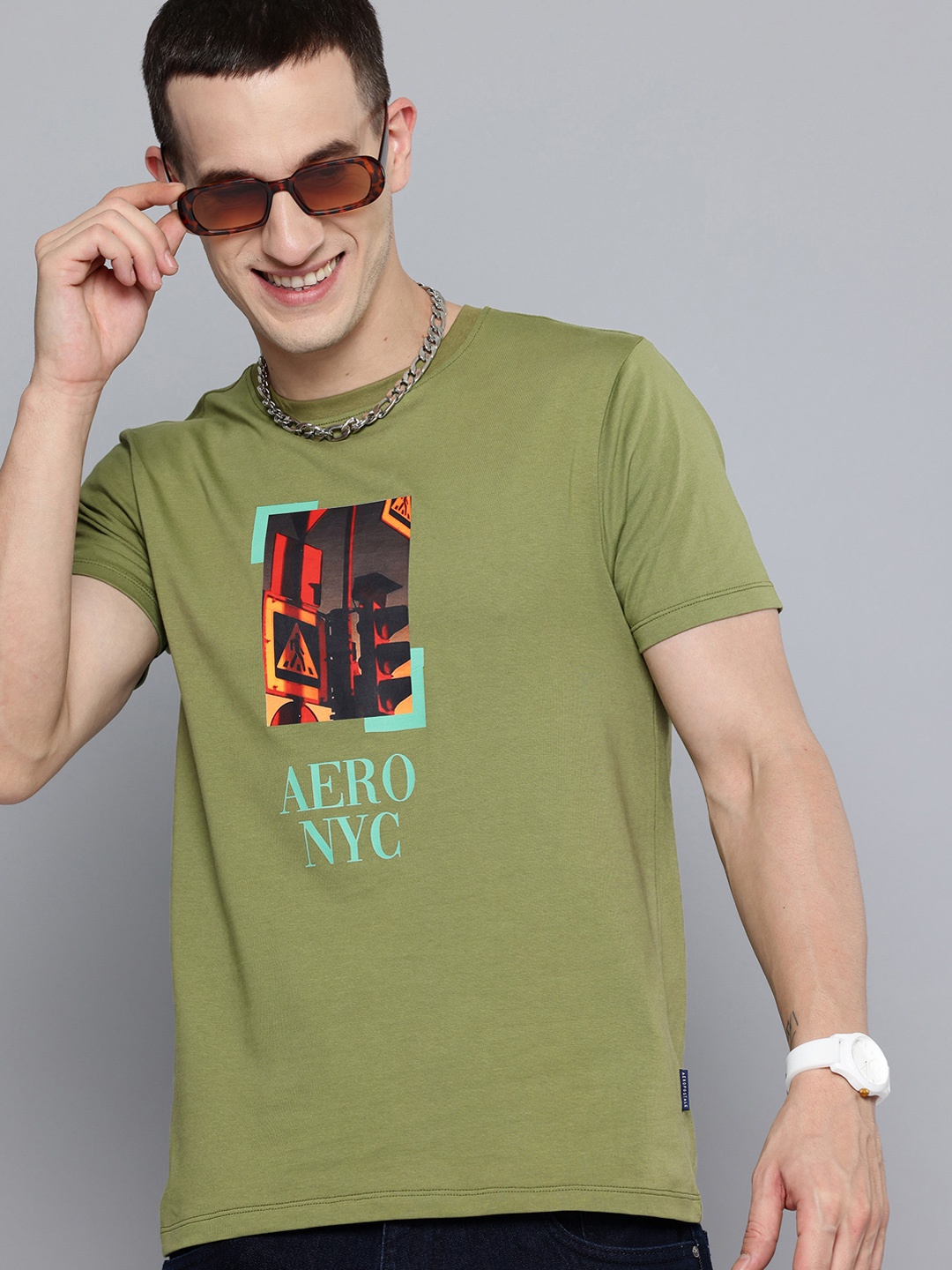 

Aeropostale Printed Pure Cotton T-shirt, Green