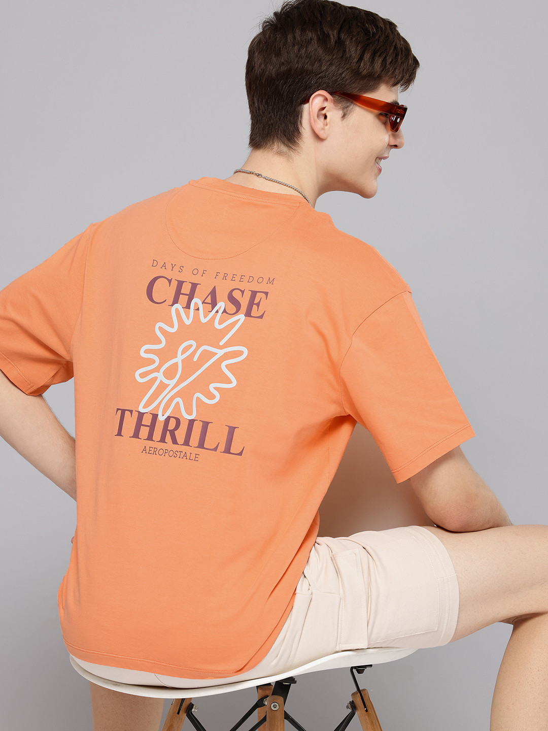 

Aeropostale Men Typography Printed Pure Cotton Relaxed Fit T-shirt, Orange