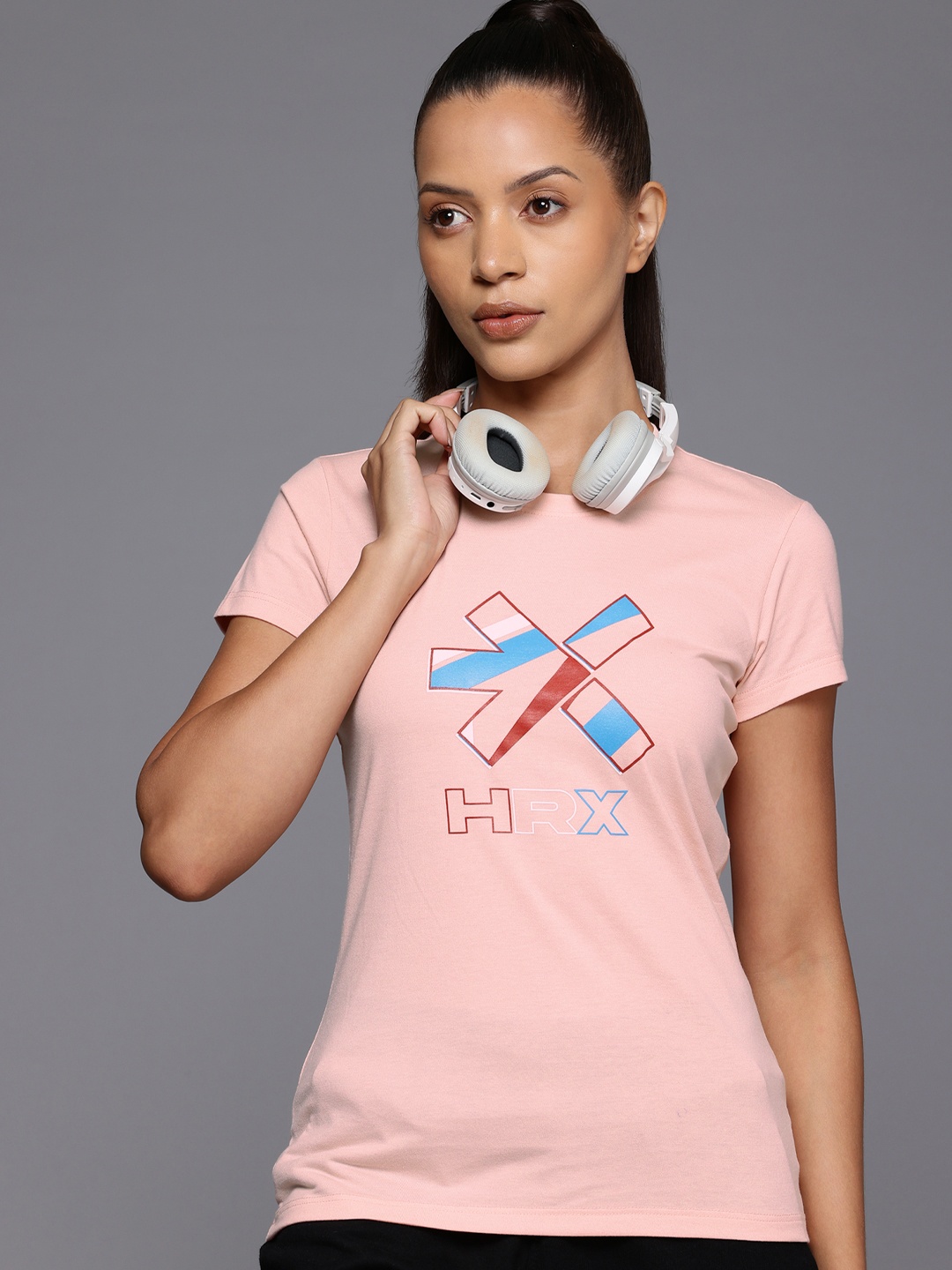 

HRX by Hrithik Roshan Women Brand Logo Printed Slim Fit T-shirt, Pink