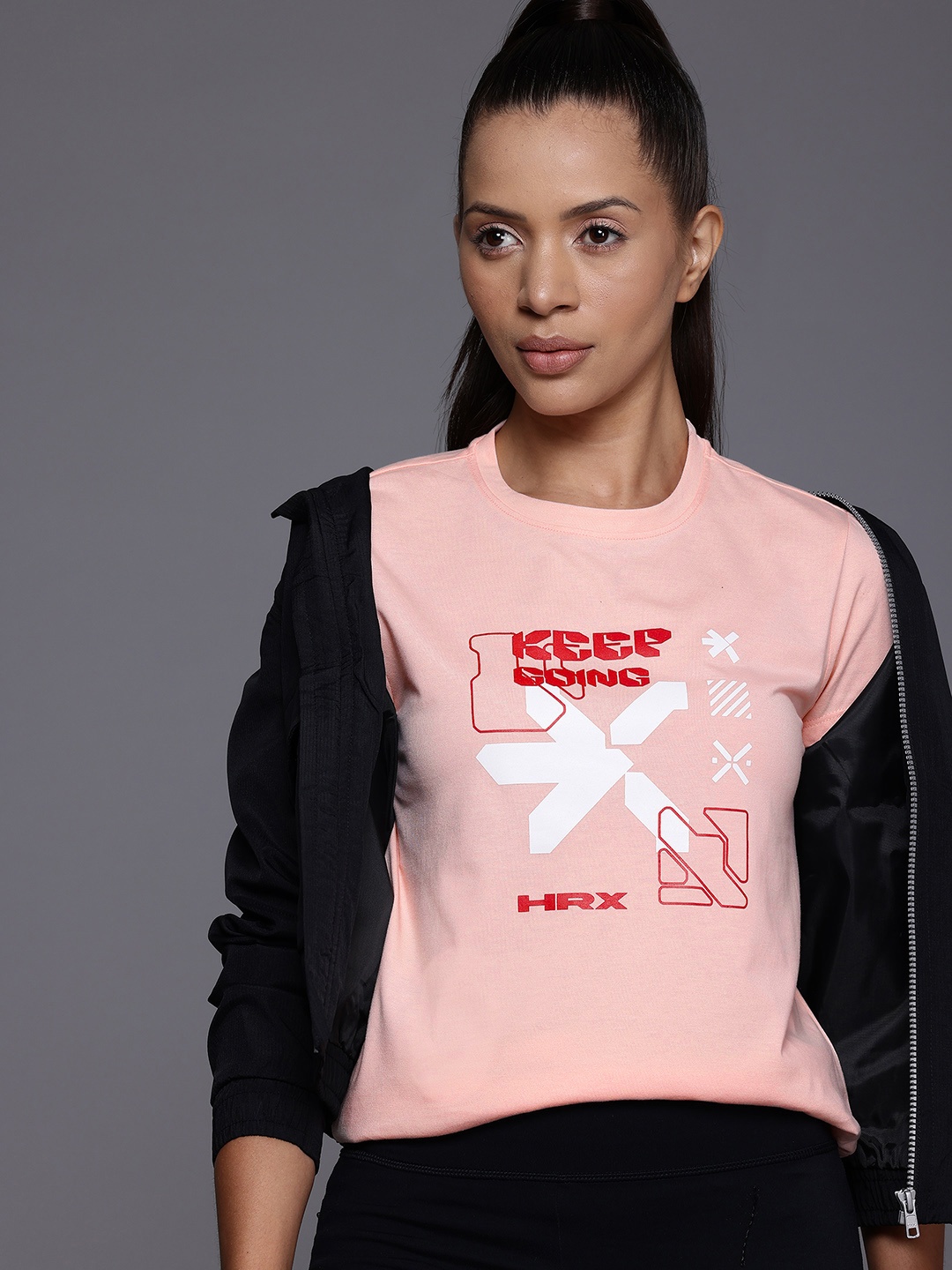 

HRX by Hrithik Roshan Women Brand Logo Printed T-shirt, Pink