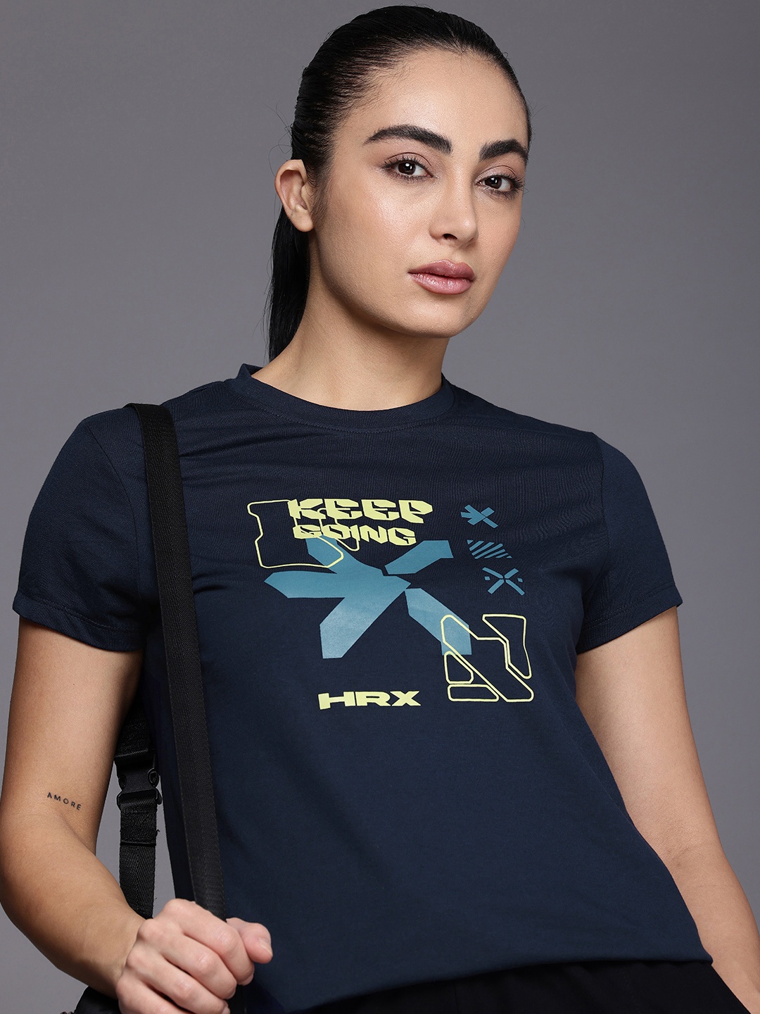 

HRX by Hrithik Roshan Typography Printed T-shirt, Navy blue
