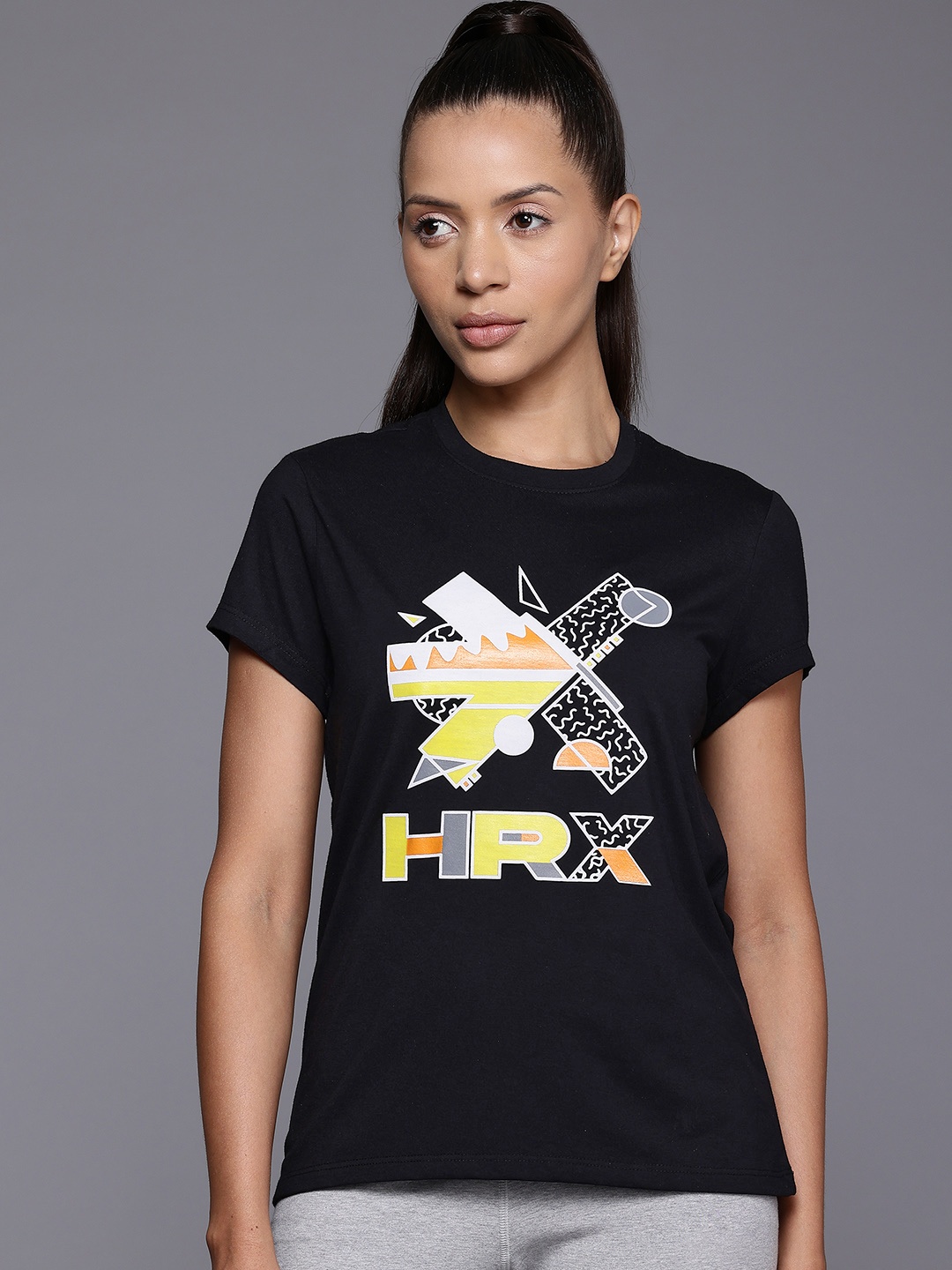 

HRX by Hrithik Roshan Brand Logo Printed T-shirt, Black