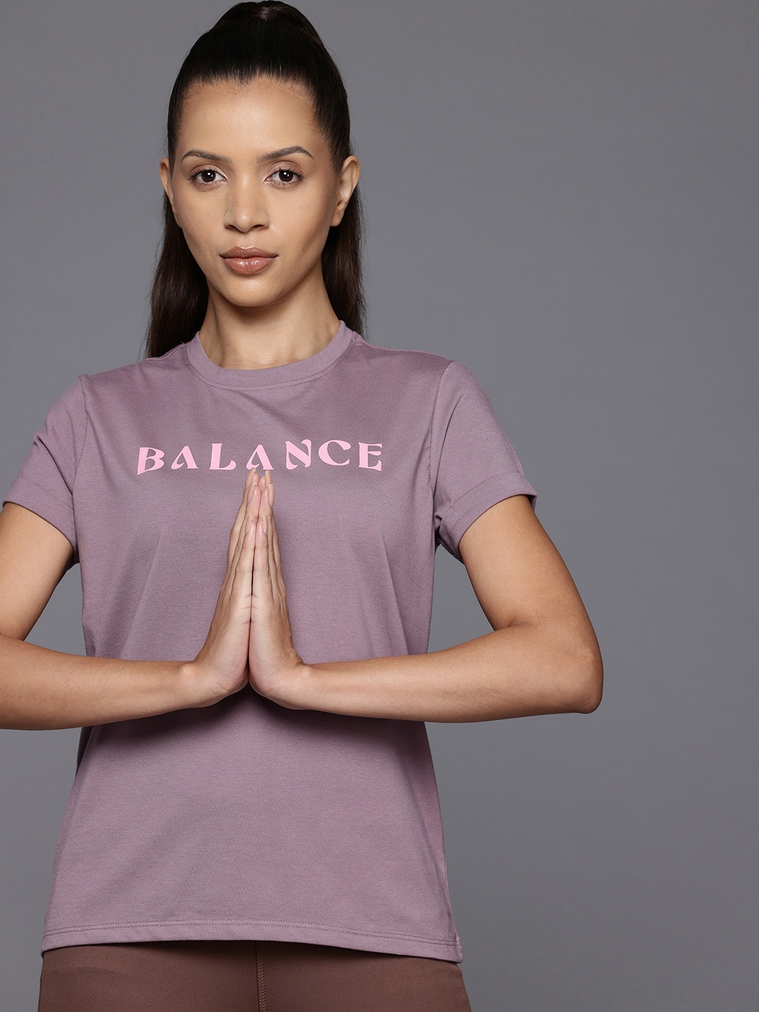 

HRX by Hrithik Roshan Women Printed Yoga T-shirt, Mauve