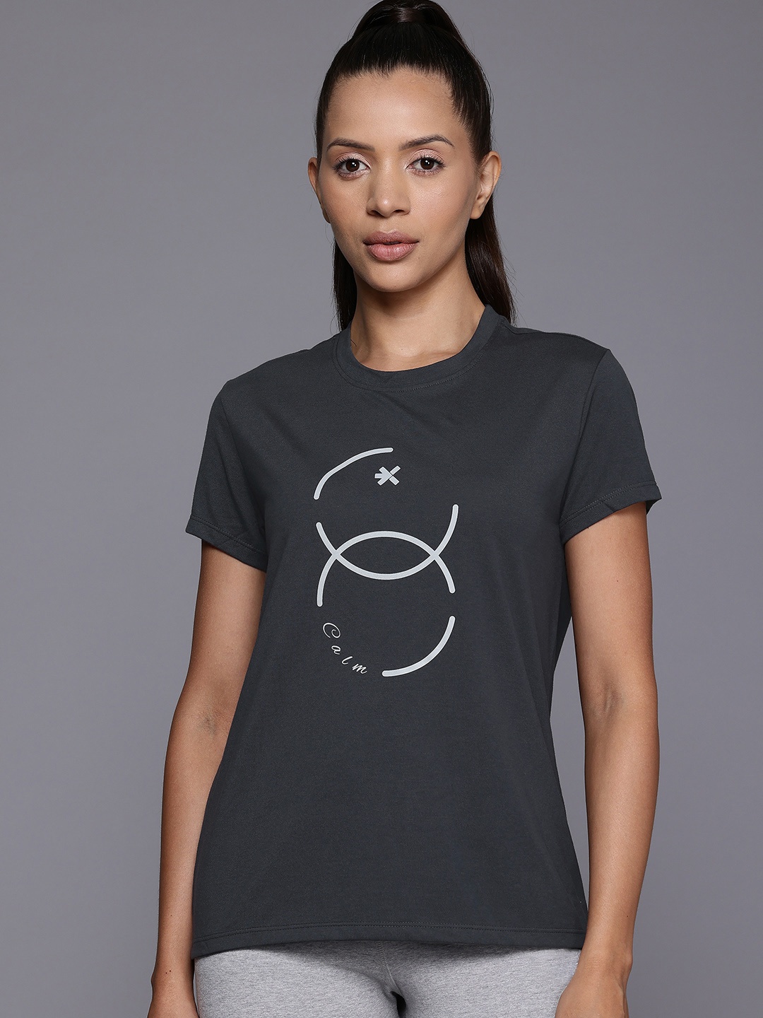 

HRX by Hrithik Roshan Printed Yoga T-shirt, Charcoal
