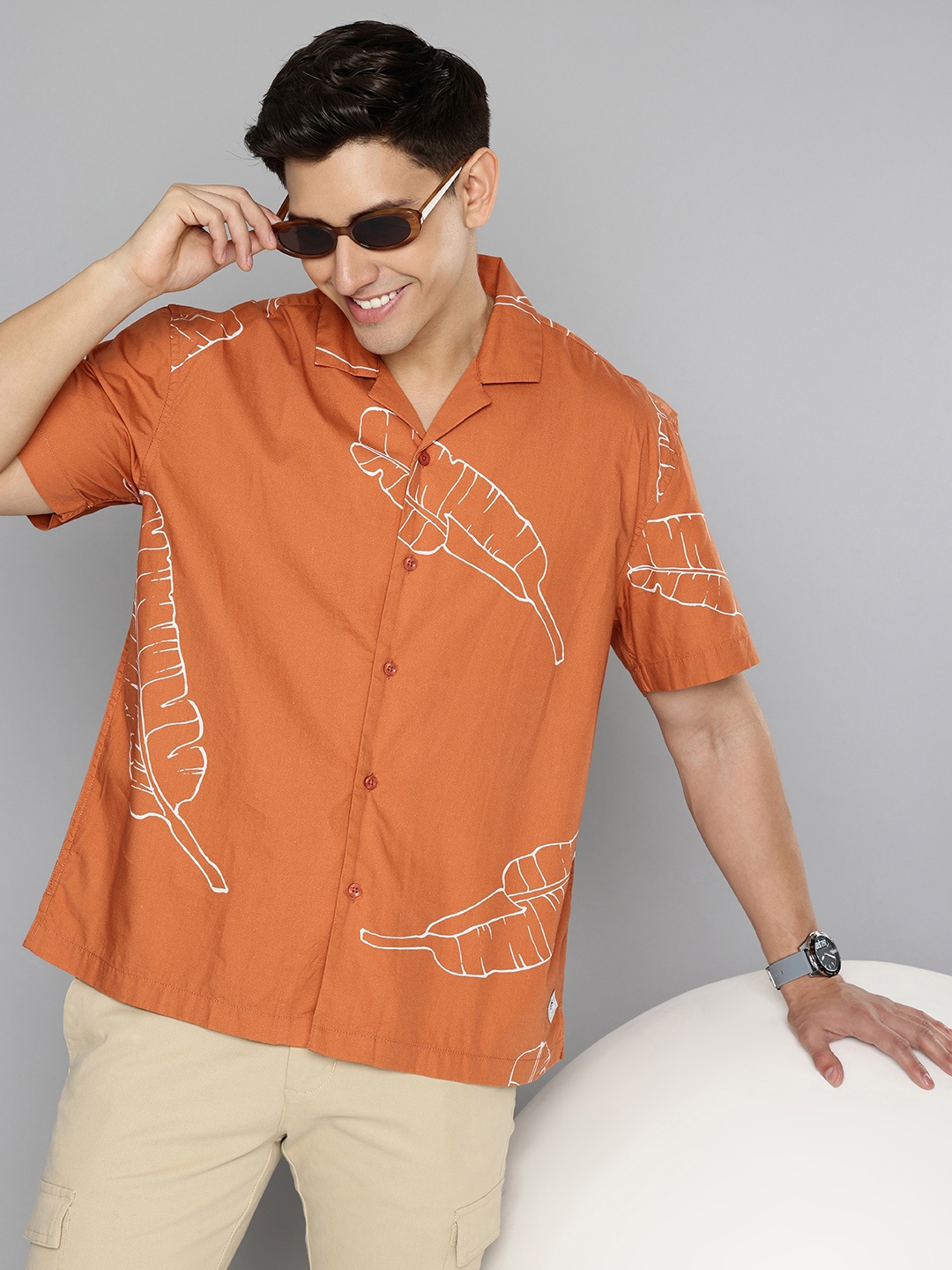 

Aeropostale Pure Cotton Tropical Printed Casual Shirt, Brown
