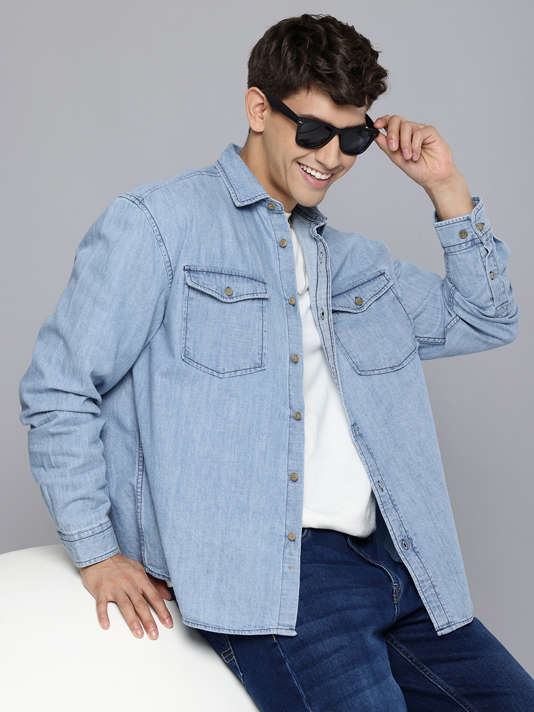 

Aeropostale Pure Cotton Chambray Casual Shirt, Blue