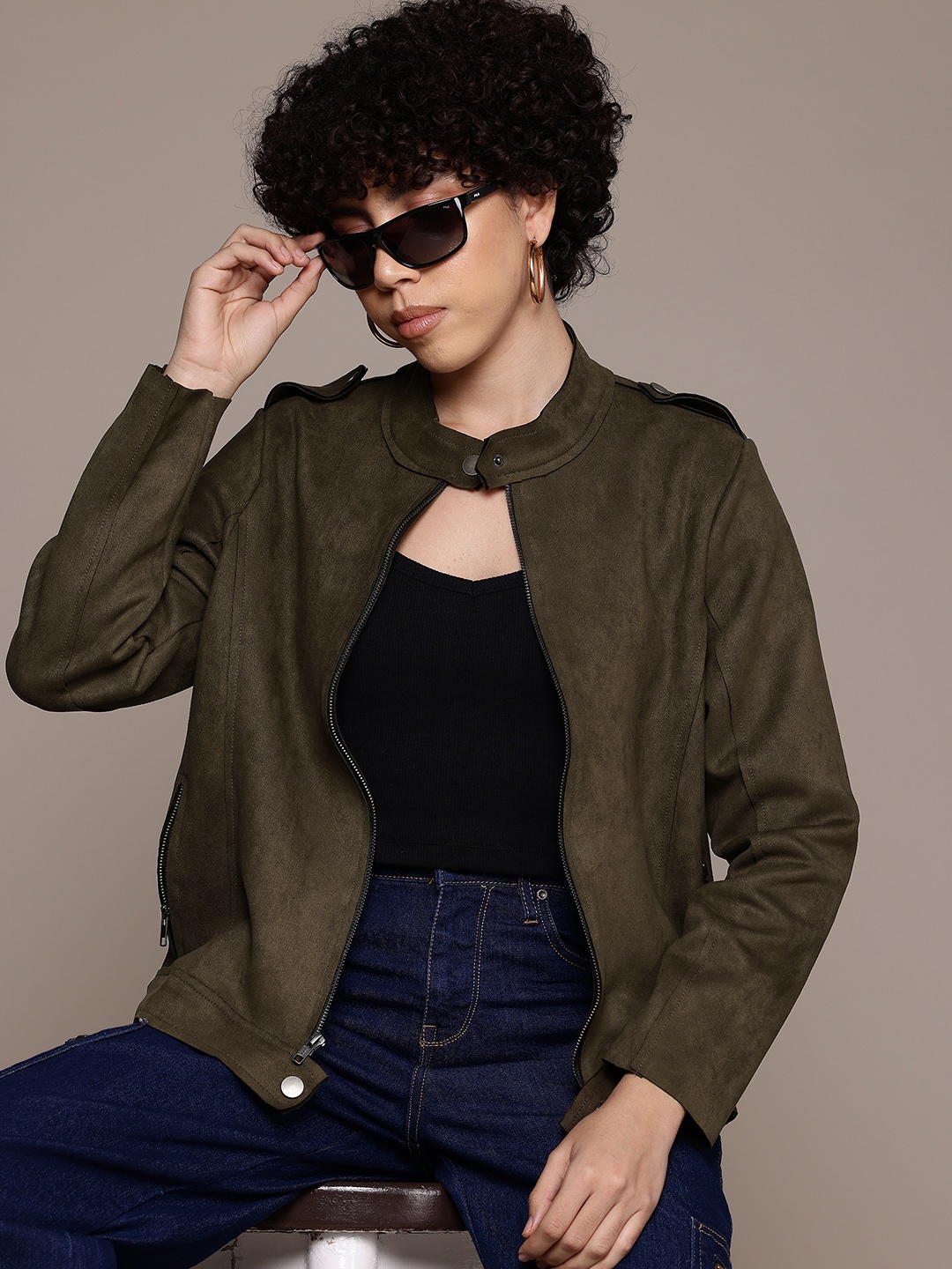 

The Roadster Lifestyle Co. Mock Collar Tailored Jacket, Olive