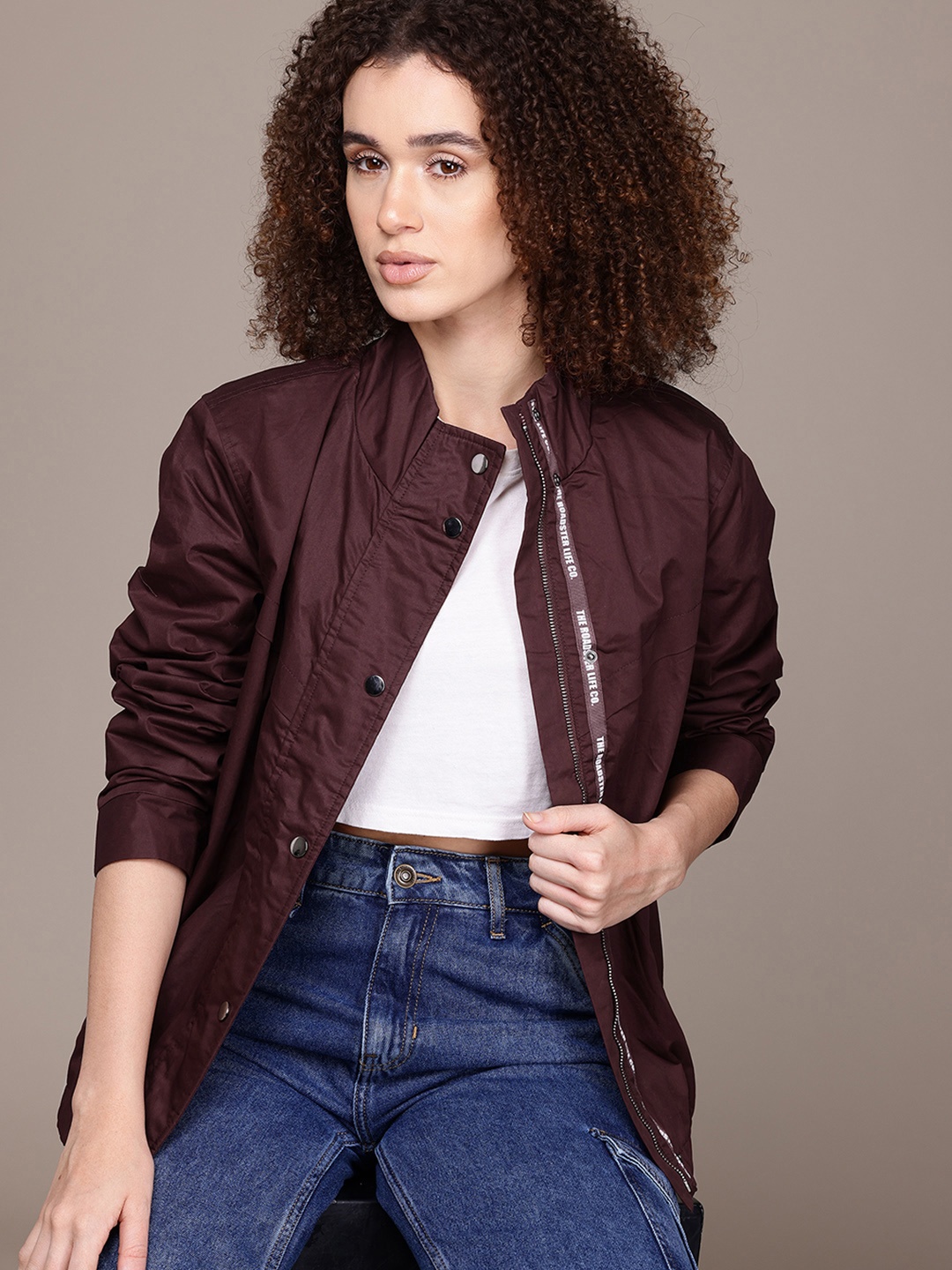 

The Roadster Lifestyle Co. Women Pure Cotton Tailored Jacket, Burgundy