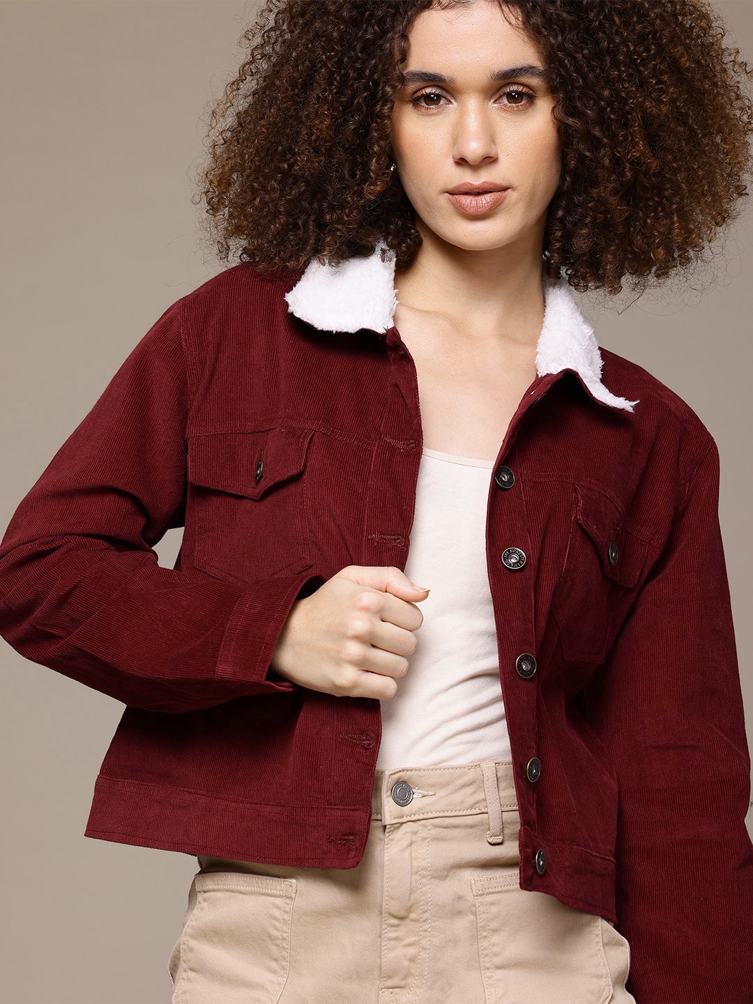 

The Roadster Lifestyle Co. Spread Collar Corduroy Jacket, Maroon