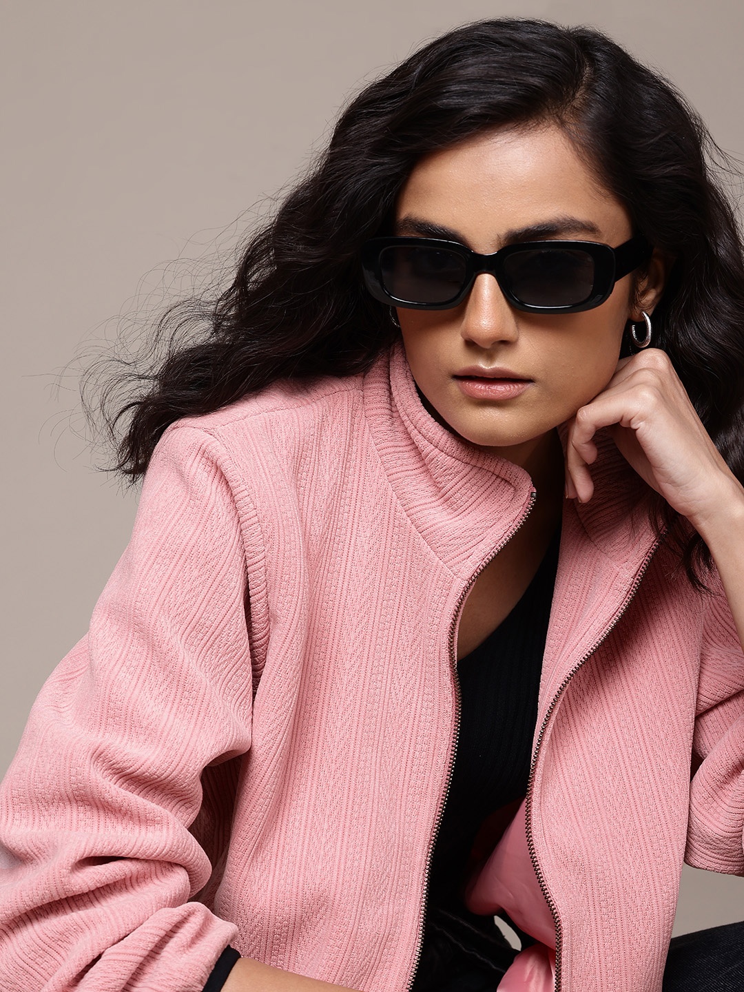 

The Roadster Lifestyle Co. Geometric Textured Tailored Jacket, Rose
