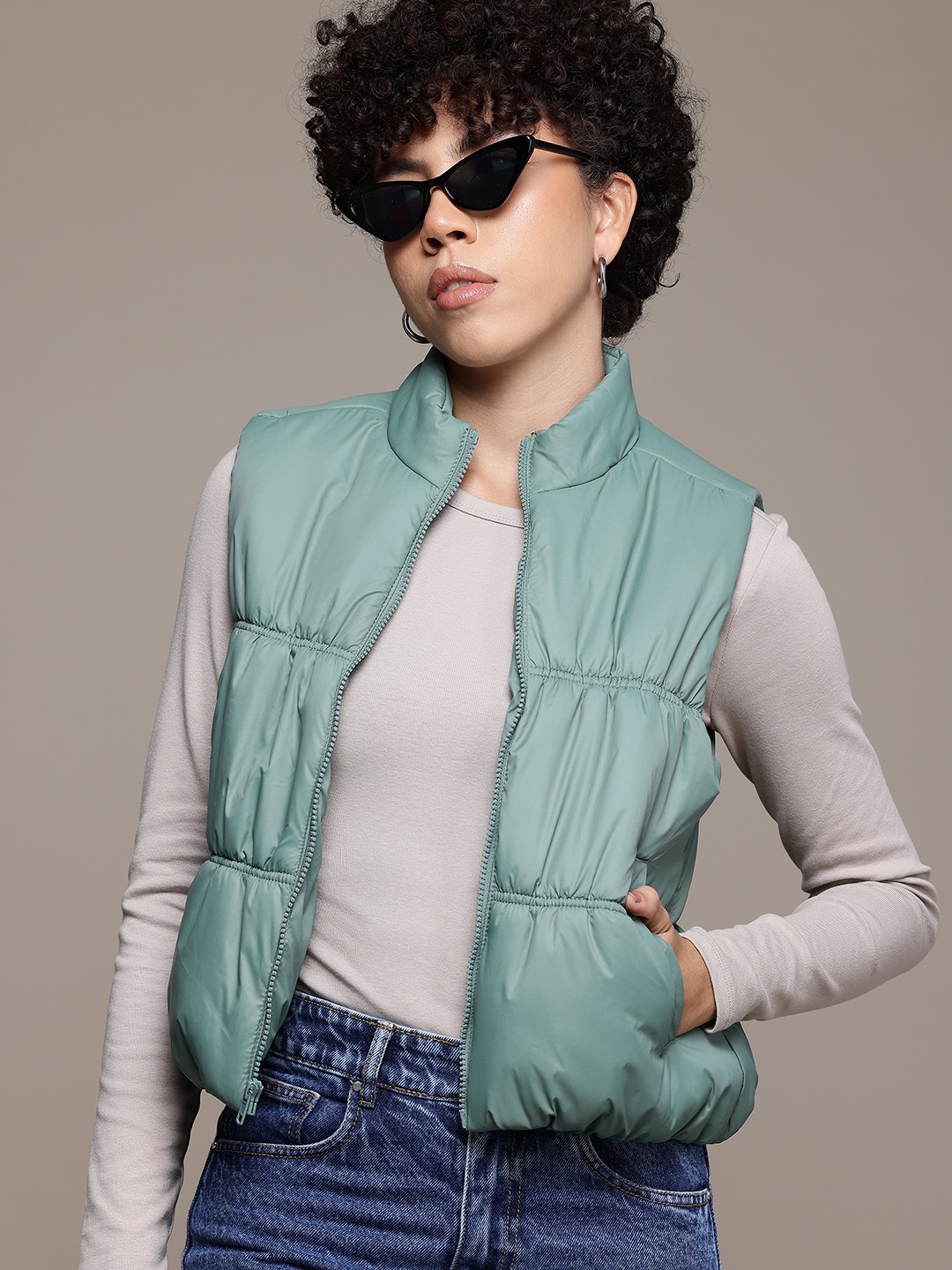

The Roadster Lifestyle Co. Mock Collar Padded Jacket, Olive