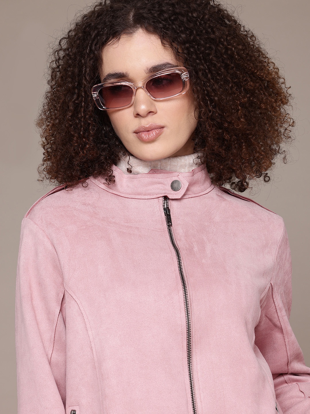 

The Roadster Lifestyle Co. Mock Collar Tailored Jacket, Pink