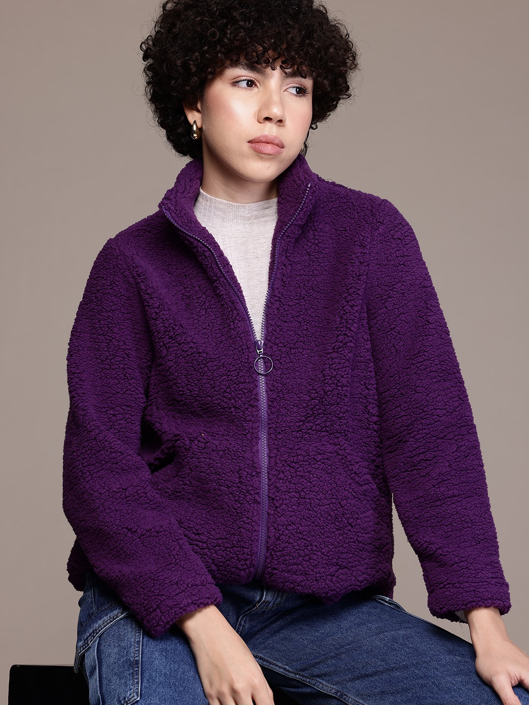 

The Roadster Lifestyle Co. Woven Sherpa Jacket, Purple