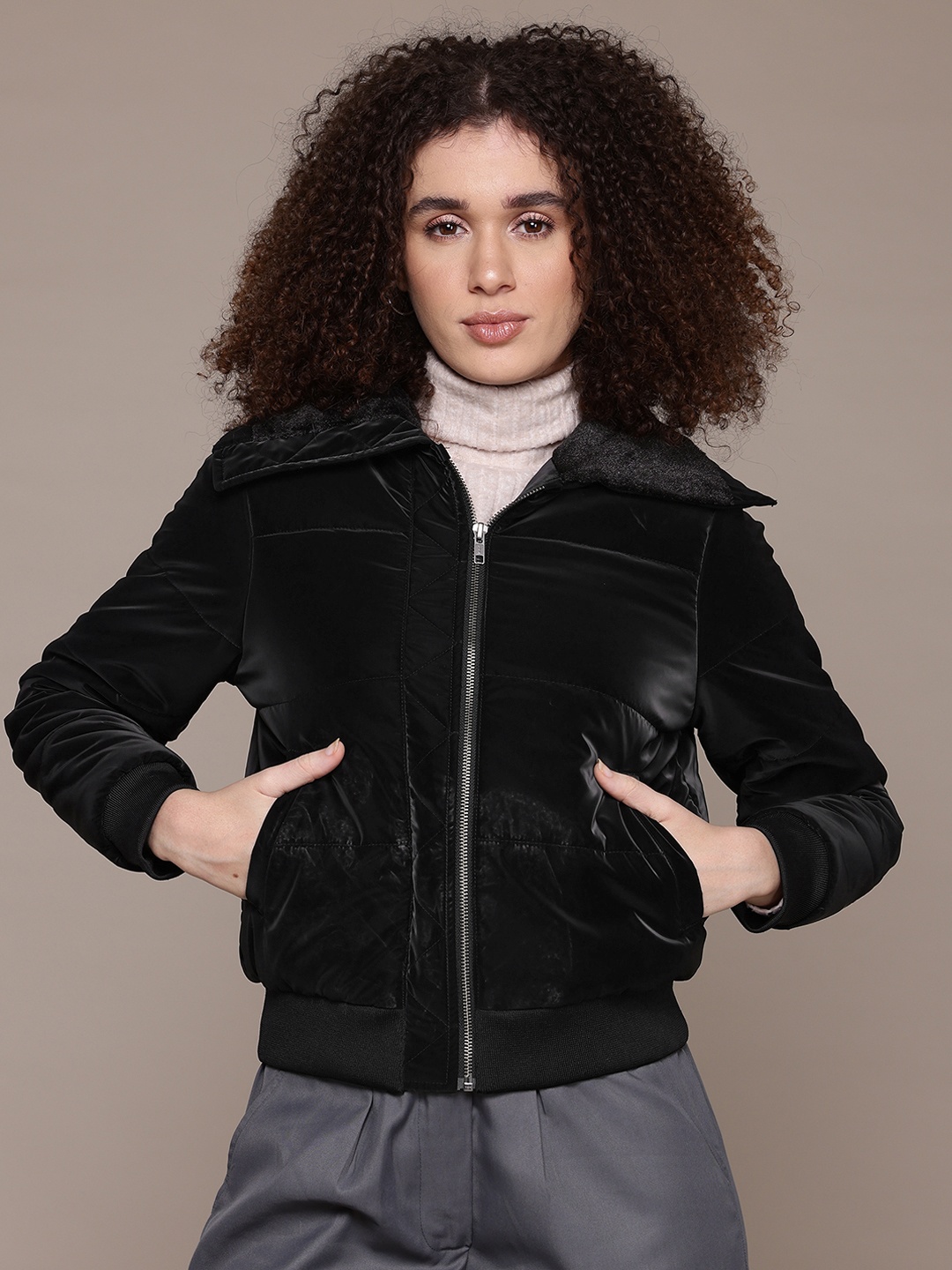 

The Roadster Lifestyle Co. Spread Collar Bomber Jacket, Black