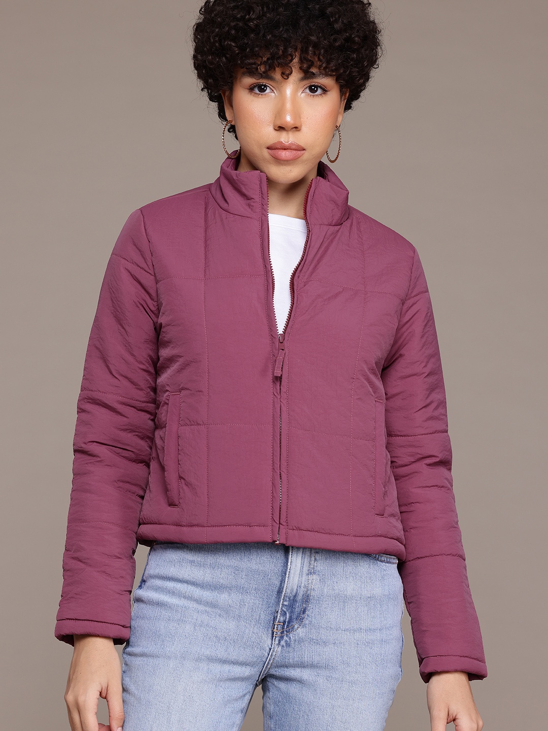 

The Roadster Lifestyle Co. Stand-Collar Padded Jacket, Purple