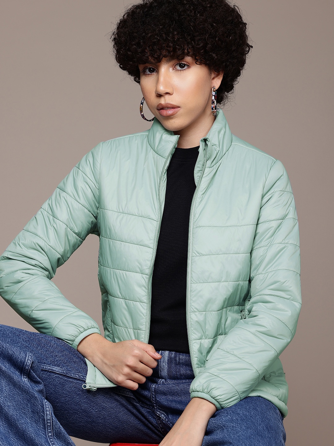 

Roadster The Lifestyle Co. Mock Collar Padded Jacket, Green