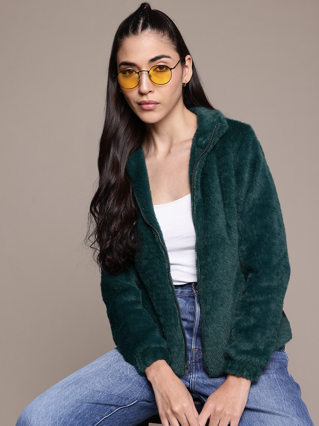 

The Roadster Lifestyle Co. Faux Fur Trim Tailored Jacket, Green