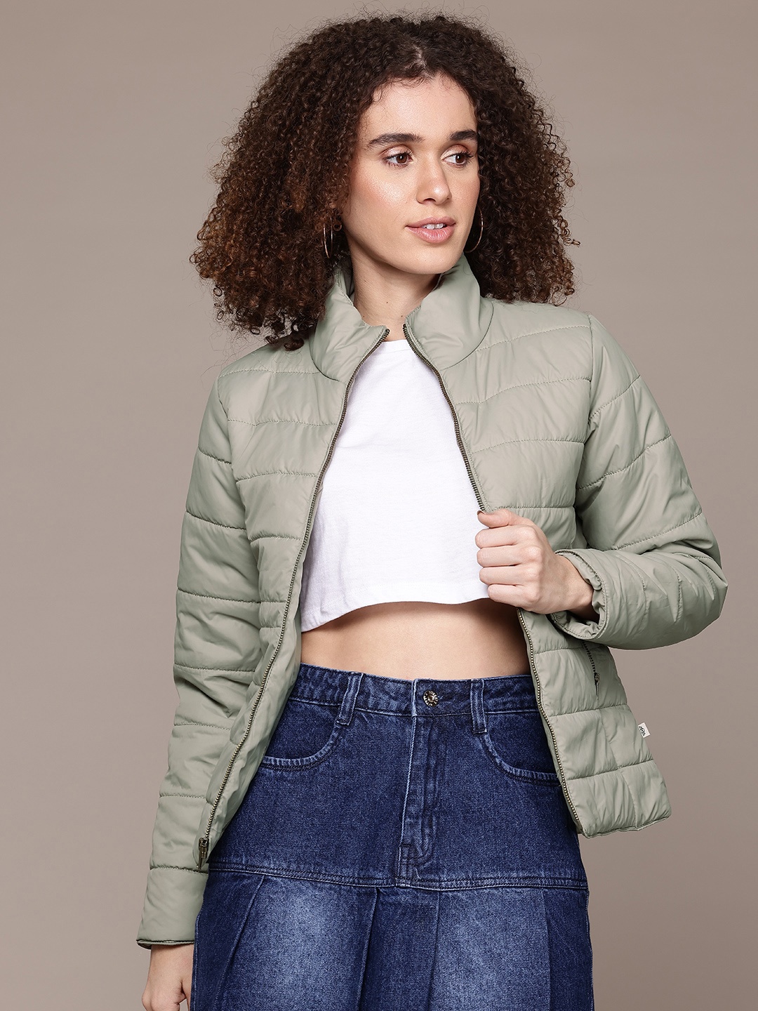 

The Roadster Lifestyle Co. Mock Collar Padded Jacket, Green