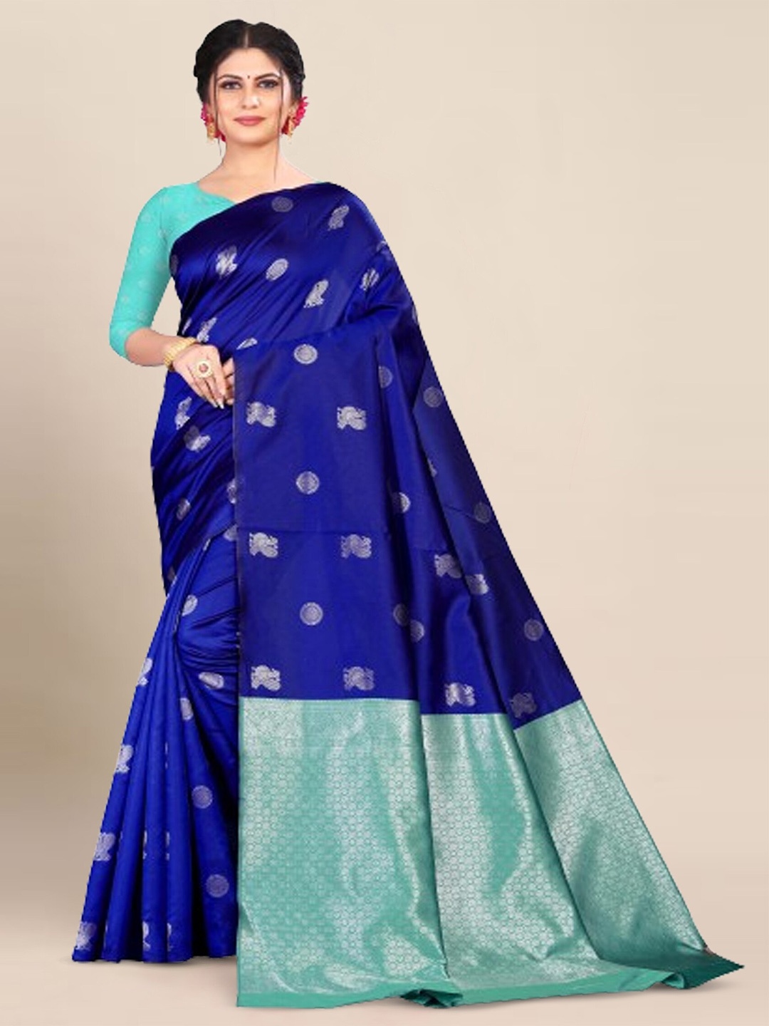 

KALINI Floral Zari Silk Saree, Blue