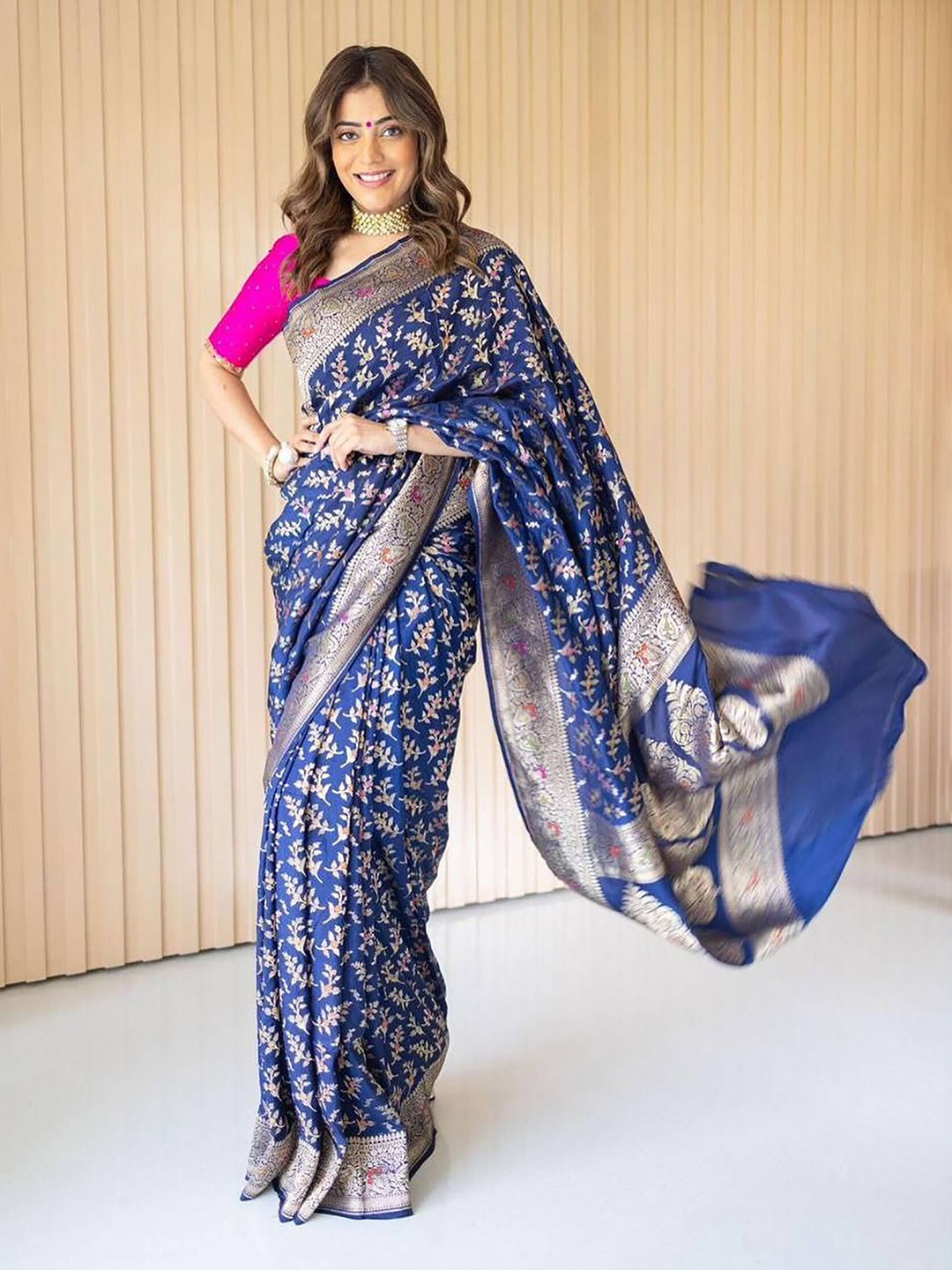 

KALINI Floral Woven Design Zari Banarasi Saree, Blue