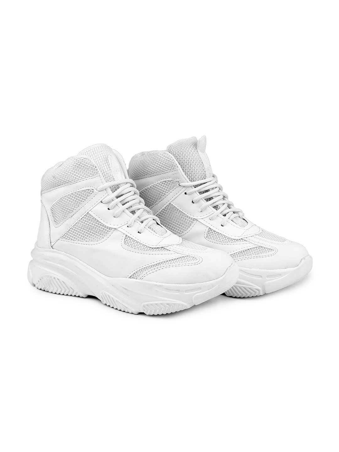 

Bxxy Women Round Toe Flymesh Mid-Top Mesh Sneakers, White