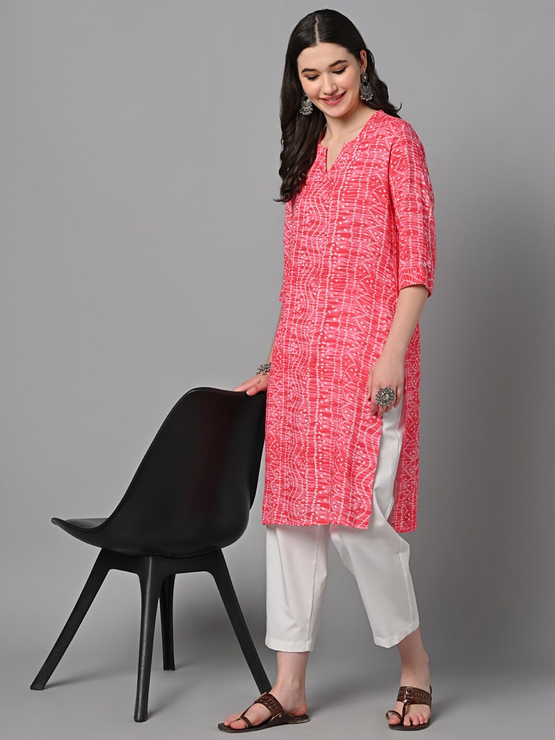 

KALINI Bandhani Printed Straight Kurta, Pink