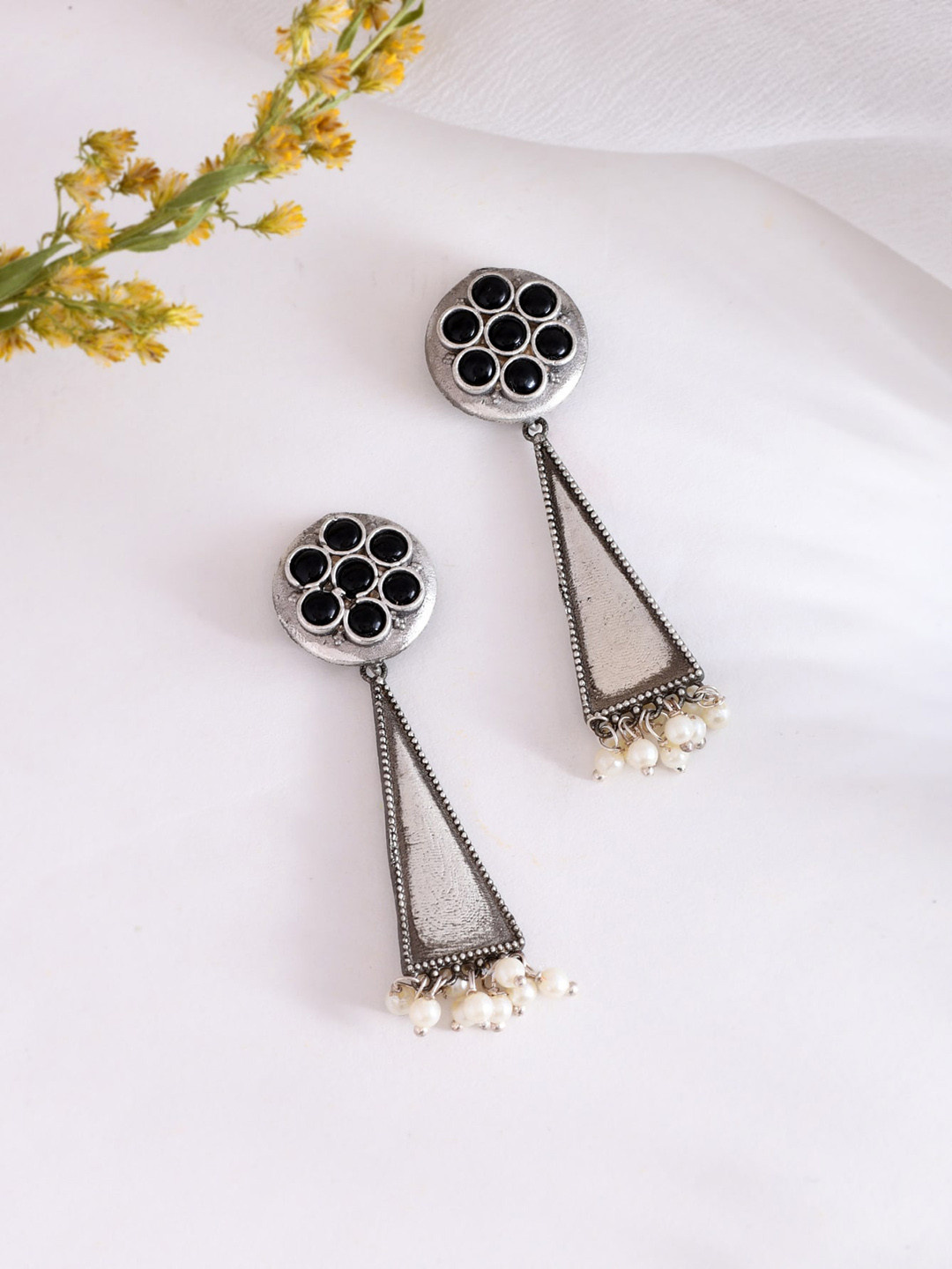 

DASTOOR Silver Oxidised Silver Plated Drop Earrings