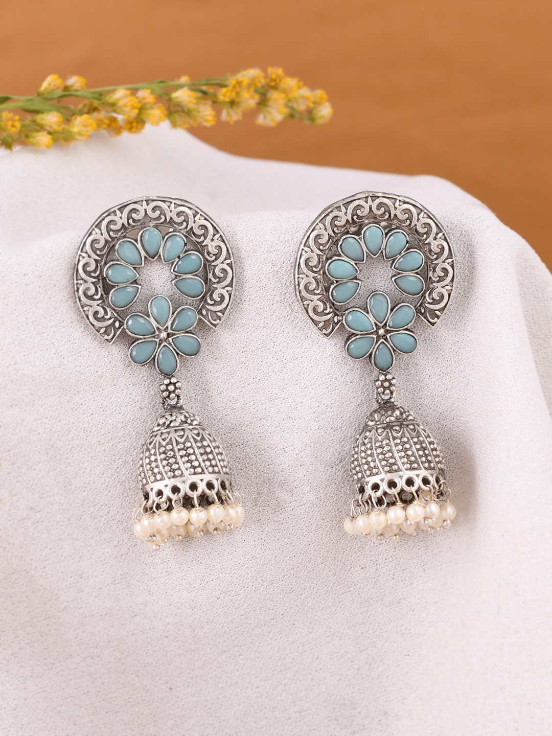 

DASTOOR Silver Contemporary Jhumkas Earrings