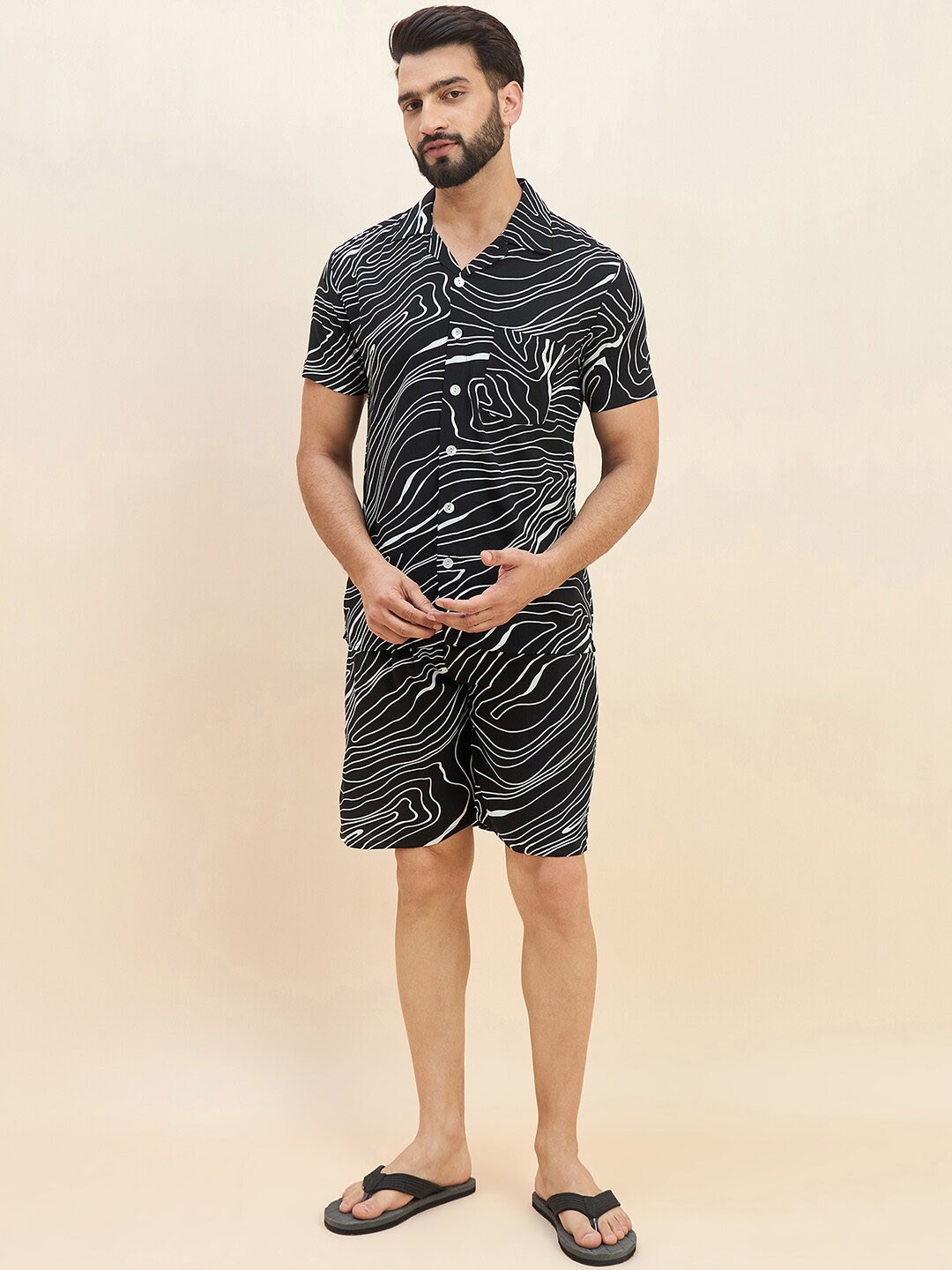 

Sweet Dreams Printed Shirt & Shorts Night suit, Black
