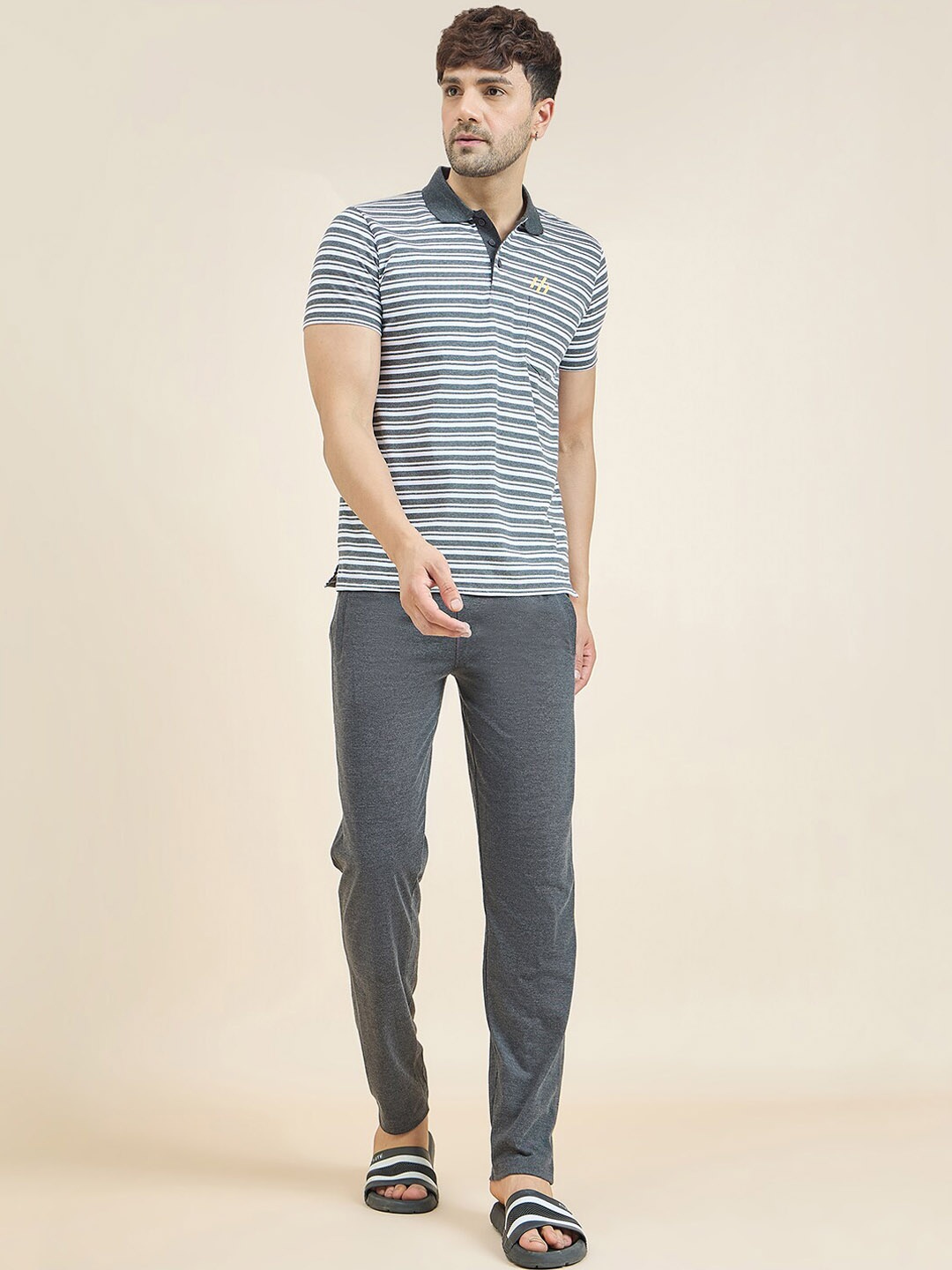 

Sweet Dreams Striped T-shirt & Pyjama Night suit, Charcoal