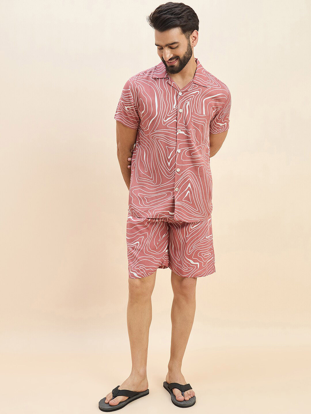 

Sweet Dreams Geometric Printed Night suit, Peach