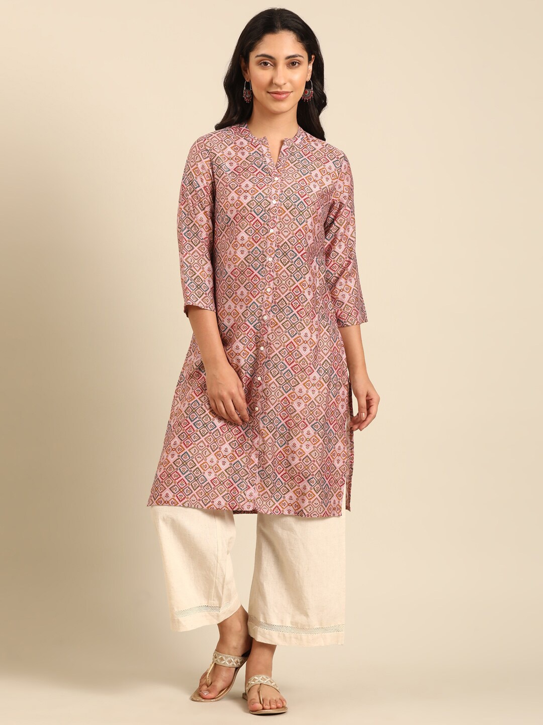 

IMARA Ethnic Motifs Printed Straight Kurta, Pink