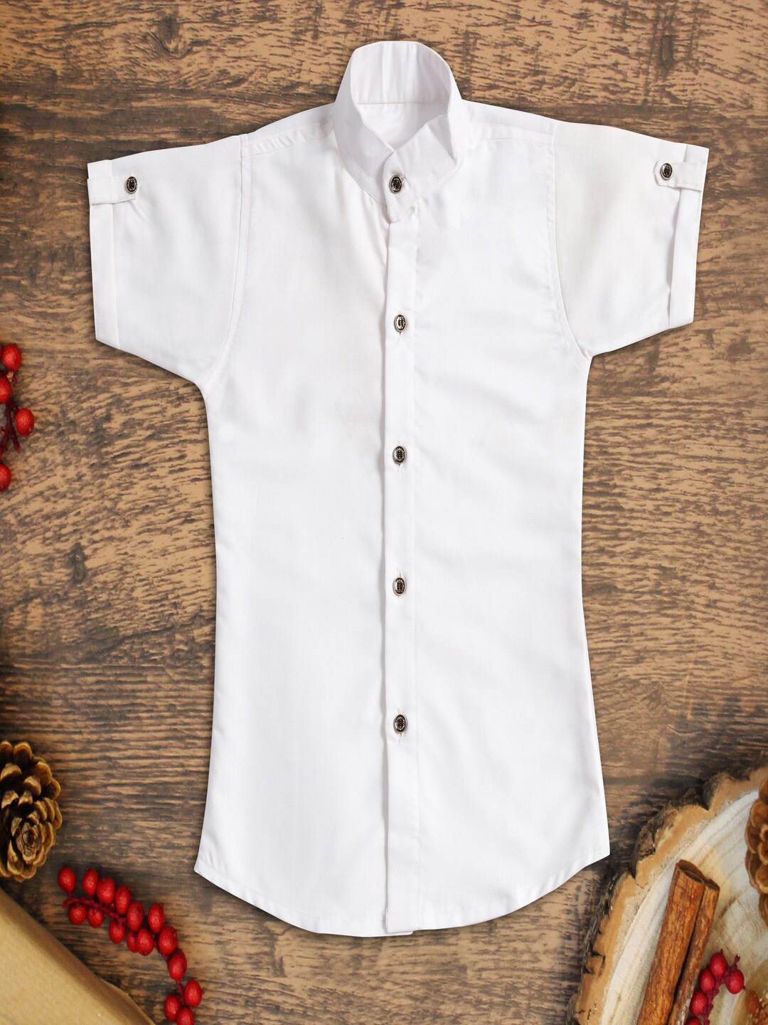

Bought First Boys Classic Short Roll Up Sleeves Formal Shirt, White