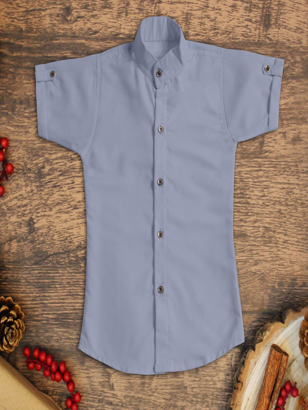 

Bought First Boys Classic Band Collar Casual Shirt, Grey
