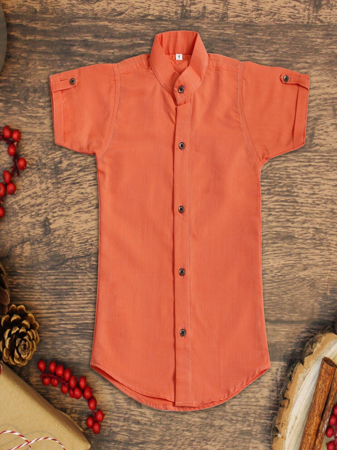

Bought First Boys Classic Band Collar Casual Shirt, Orange