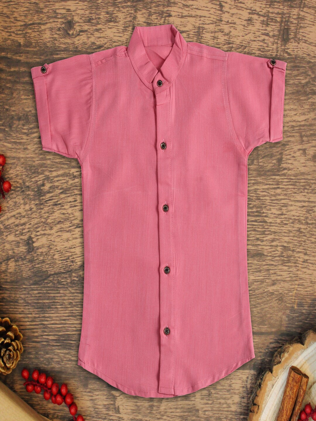 

Bought First Boys Classic Band Collar Casual Shirt, Pink