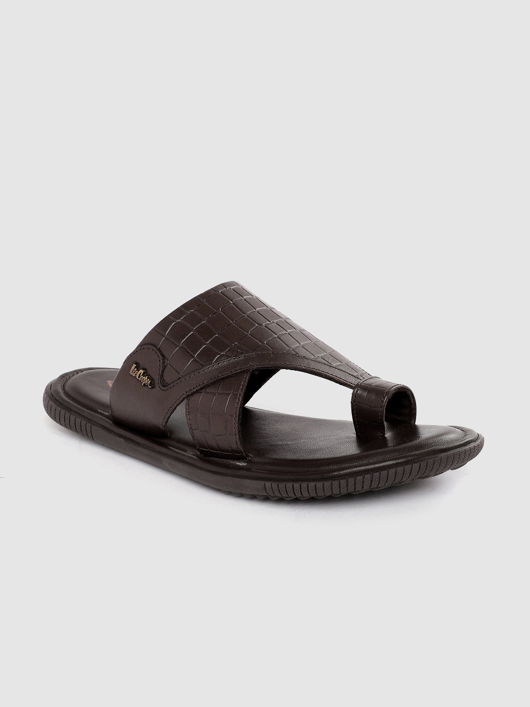 

Lee Cooper Men Leather Croc Textured Comfort Sandals, Brown